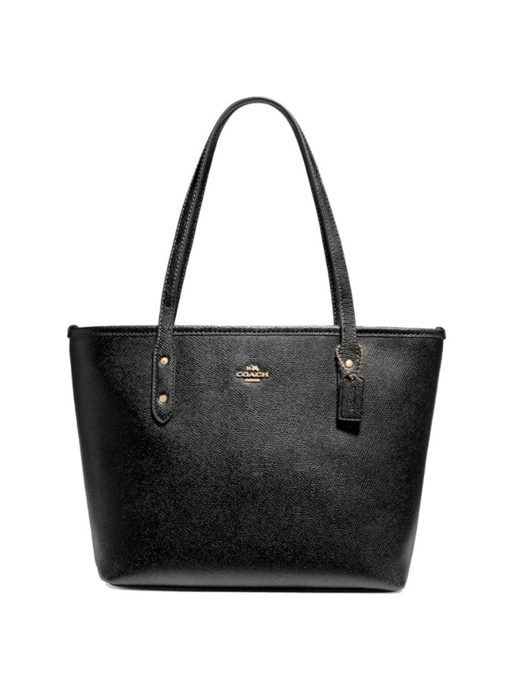 Coach Black Leather Tote with Gold Logo